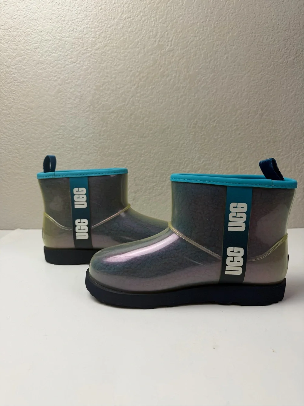 UGG Kids Iridescent Teal-Trim Waterproof Rain Boots
